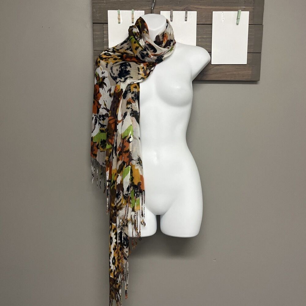 Unbranded Autumnal Floral Multicolored Lightweight Fashion Scarf Tassels